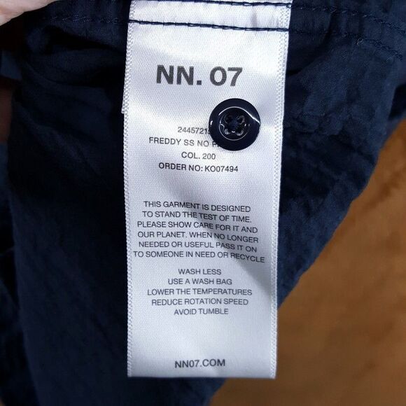 NN07 Shirt Mens XXL Navy Button Up Seersucker Short Sleeve FREDDY $210 - Picture 6 of 10